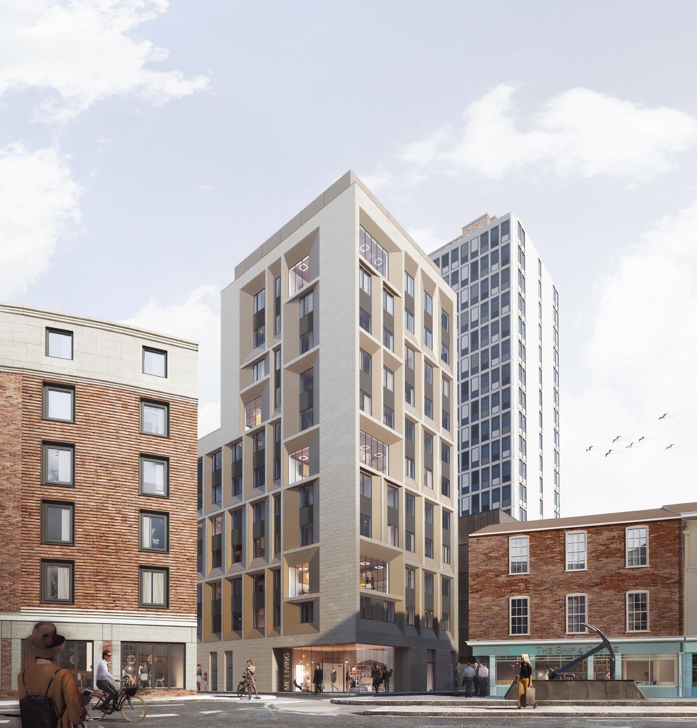 CGI of The Invincible, a co-living building on Wickham Street, Portsmouth.